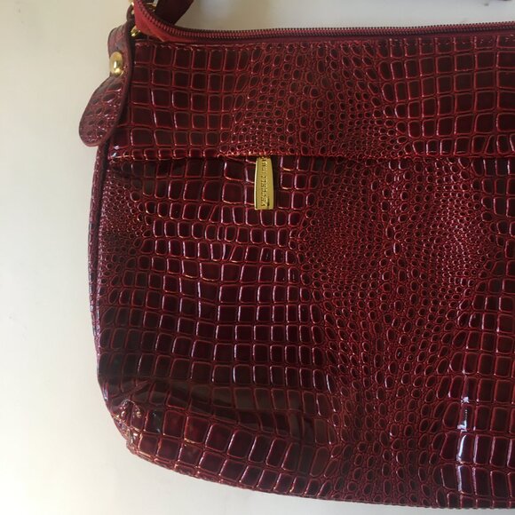 Purse Vecceli Italy Crocodile Print Handbag Gold Chain Handle Faux Burgundy Red - Picture 4 of 11